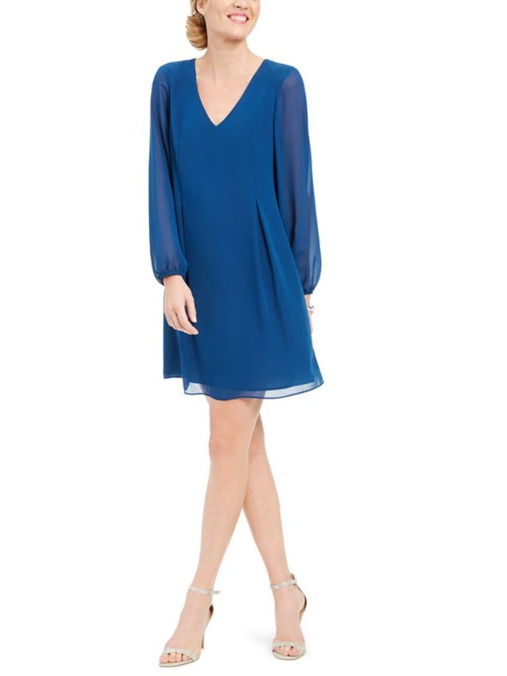 INC Poseidon Blue Bow-Back Chiffon Shift Dress